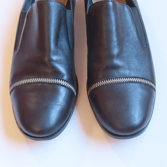 Pour la Victoire Lynn Zip Toe Detail Leather Loafers Flat Shoe Black US 9.5 - Picture 4 of 9